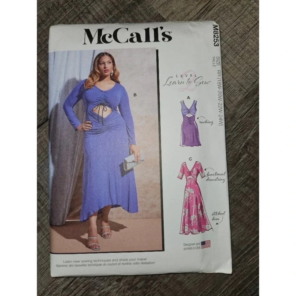 McCalls M8253 Sewing Pattern Misses Womens Knit Dresses Sizes 18-24W Uncut